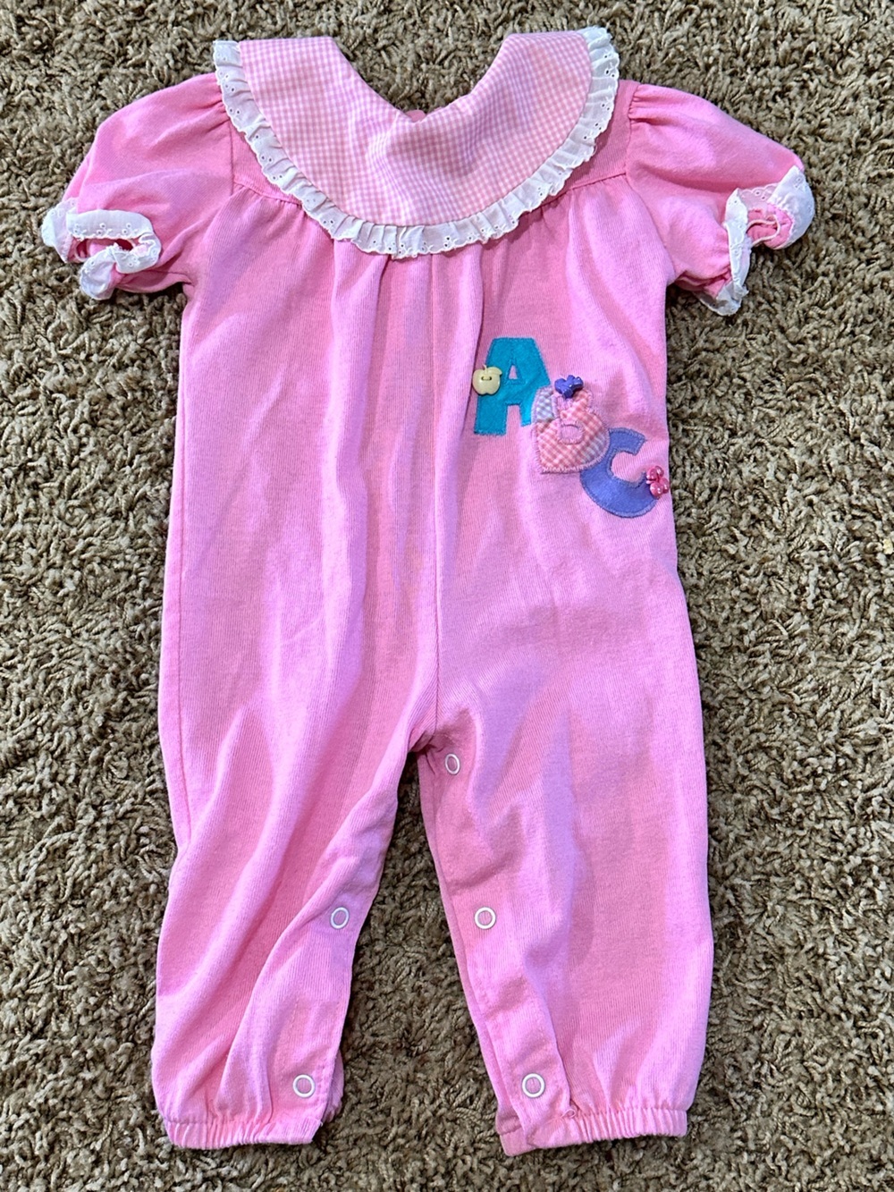 healthtex Pink Ruffle Collar One-Piece Bodysuit with ABC Applique vintage